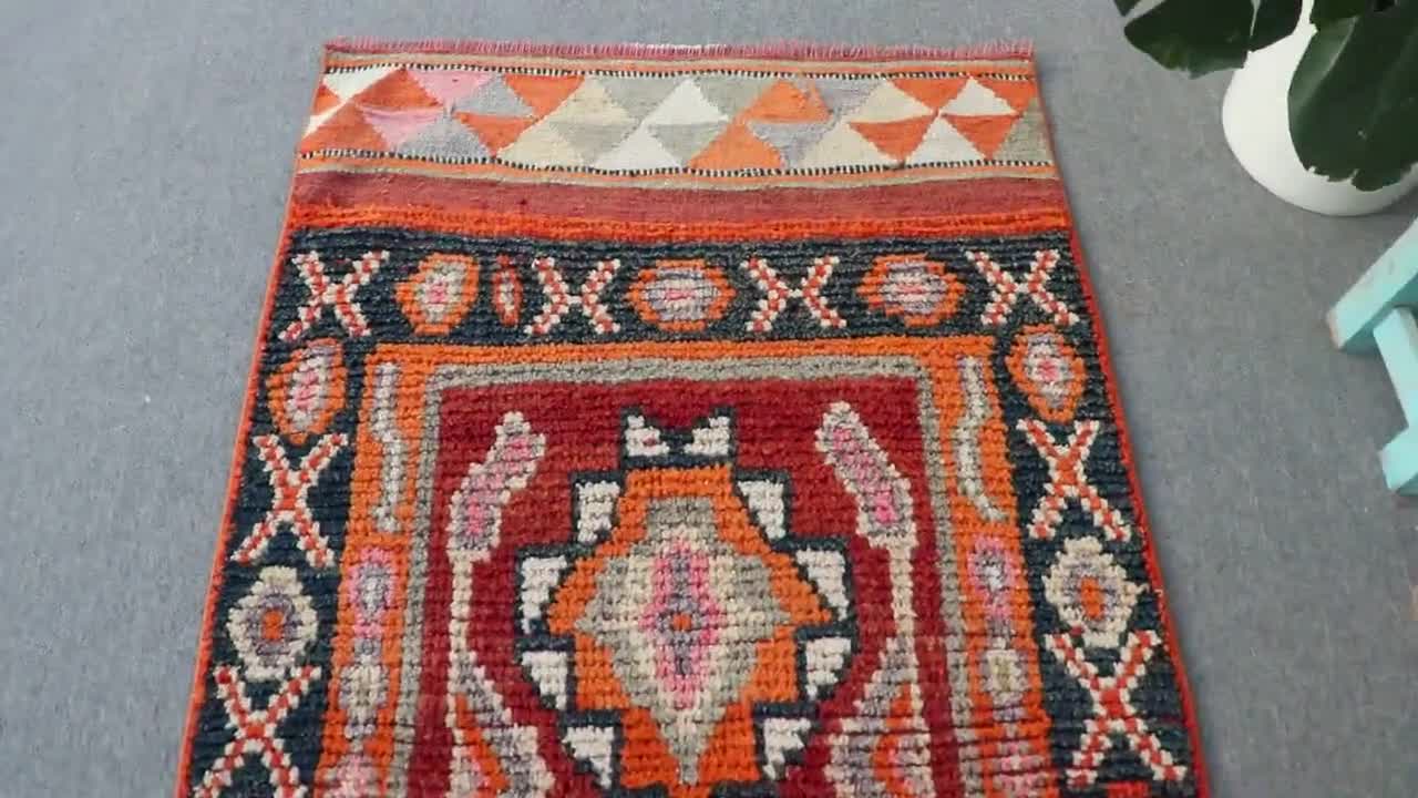 ヴィンテージ トルコ キリム ラグ、3 x 8 フィート ランナー、幾何学